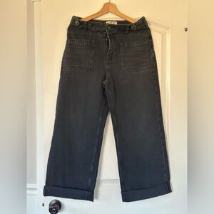 NWT Free People Palmer Cuffed Faded Black Straight-Leg Jeans - 28